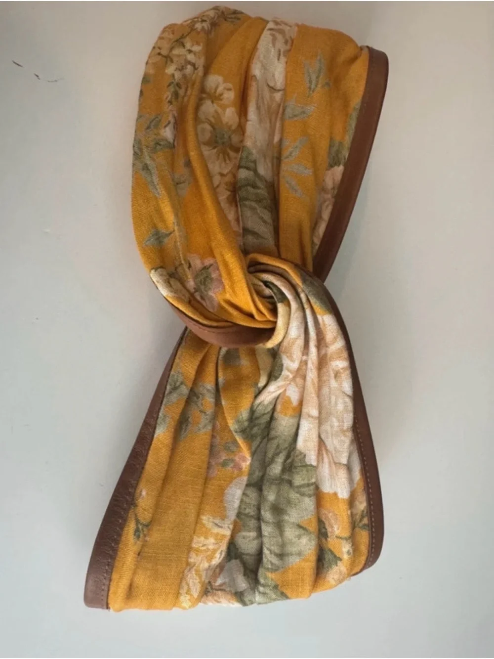 Zimmernman Mustard Floral Headband with Brown leather Trim